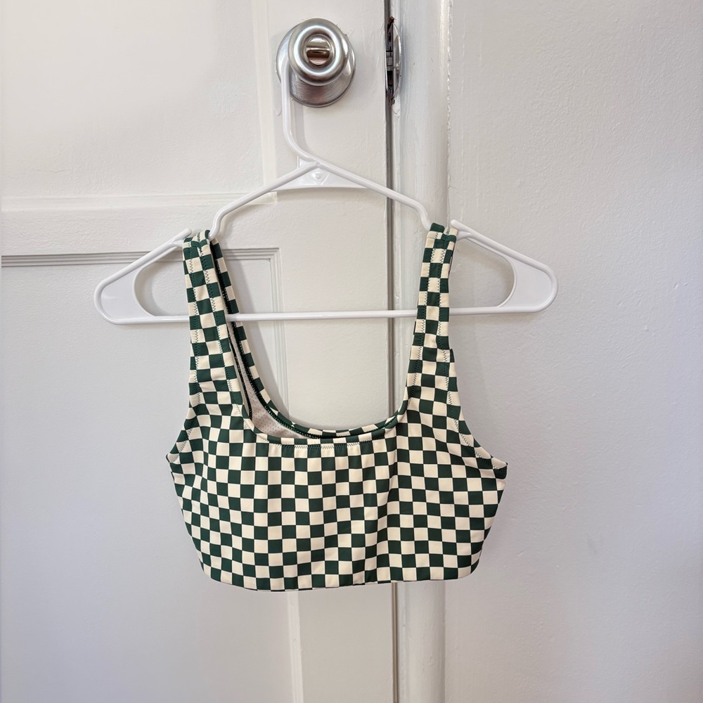 Tory Burch Green and White Checkerboard Sports Bra